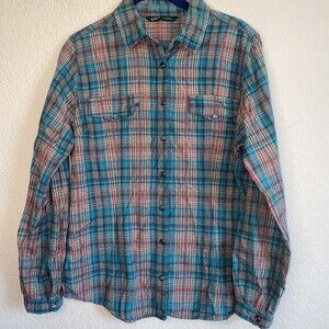 Woolrich Western Pearl Snap Flannel Button Up M country Rodeo cowgirl long